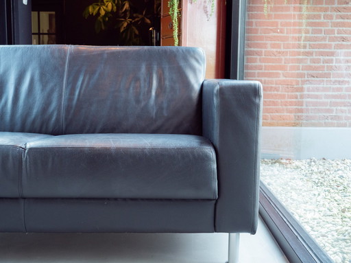 Montèl Schwarzes Leder 2-Sitzer Sofa