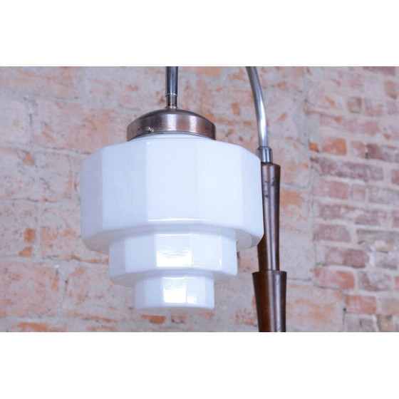 Image 1 of Vintage Art Deco Stehleuchte aus Buche und Chromstahl, Tschechoslowakei 1920