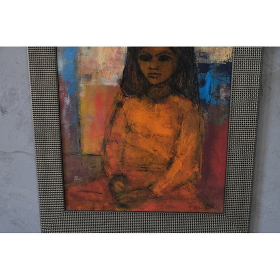 Image 1 of Porträt eines alten Mädchens in Gouache auf Papier von Christian Bjorn Larsen, 1965