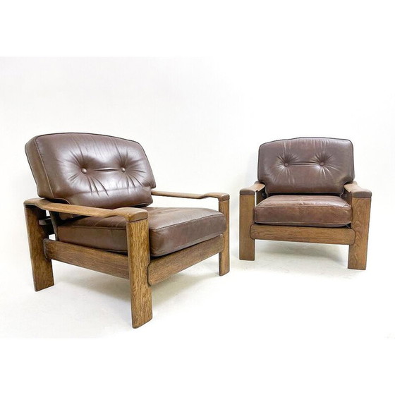 Image 1 of Paar Vintage-Sessel aus Leder und Eichenholz, 1960