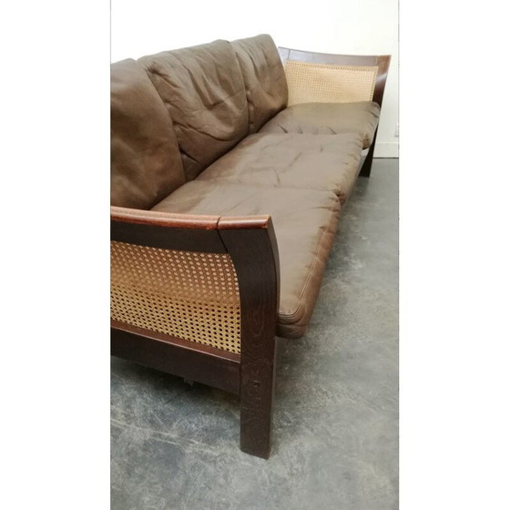 Image 1 of Skandinavisches Sofa aus Schilfrohr und Leder von Thams Kvalitet für Polstermobelfabrik, 1960er Jahre