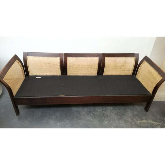 Image 1 of Skandinavisches Sofa aus Schilfrohr und Leder von Thams Kvalitet für Polstermobelfabrik, 1960er Jahre