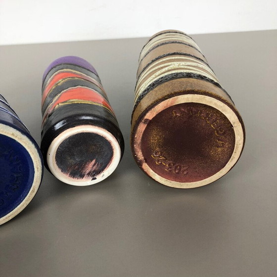 Image 1 of Satz von 3 Vasen aus Lava-Ton "TUBE" aus Scheurich, Deutschland 1970