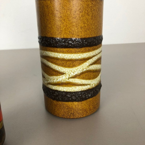 Image 1 of Satz von 3 Vasen aus Lava-Ton "TUBE" aus Scheurich, Deutschland 1970
