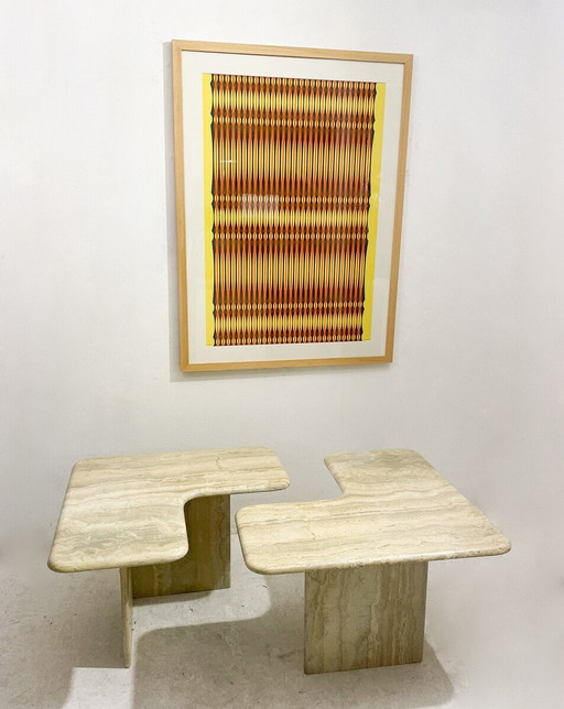 Mid-Century Modern Travertin Zweiteiliger Couchtisch, 1970S