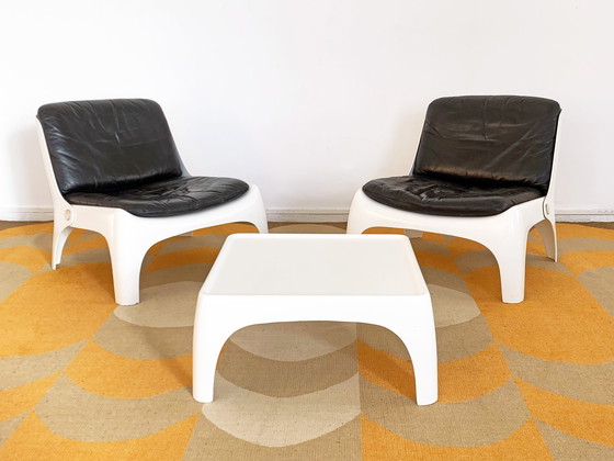 Image 1 of Vintage Space Age Ledersessel + Couchtisch-Set