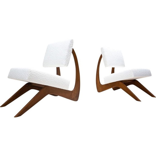 Paar alte Stühle aus Holz und Weiß, Italien