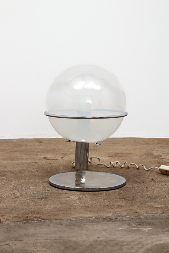 Image 1 of Italienische Design Tischlampe aus Chrom mit Glas, 1960