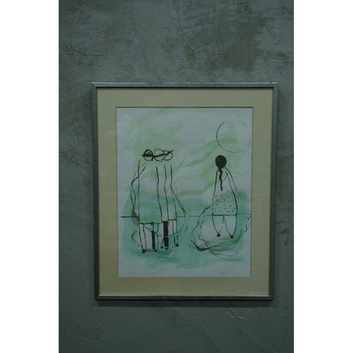 Gerahmte Vintage-Lithografie von Stig Deteste, Schweden 1990