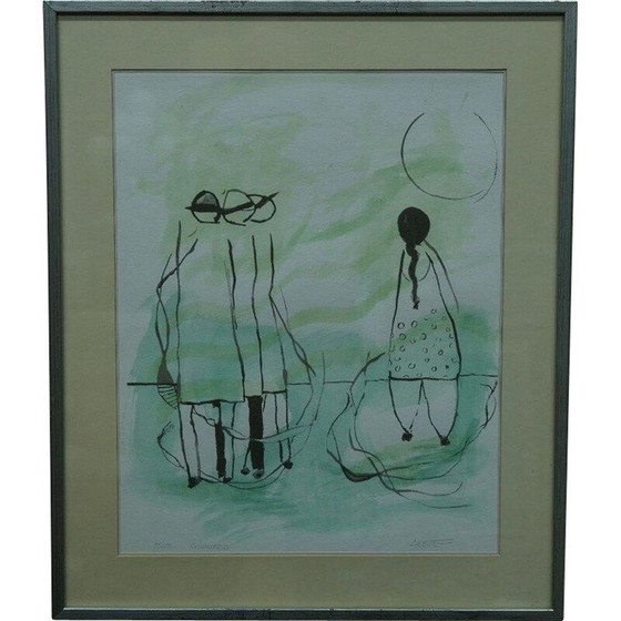 Image 1 of Gerahmte Vintage-Lithografie von Stig Deteste, Schweden 1990