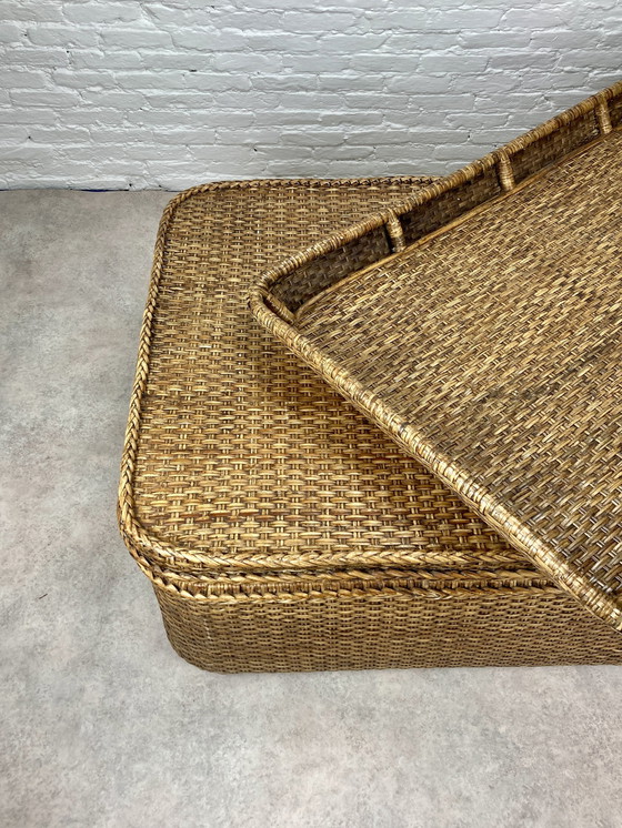 Image 1 of Xl Rattan Truhe Couchtisch Beistelltisch mit Tablett