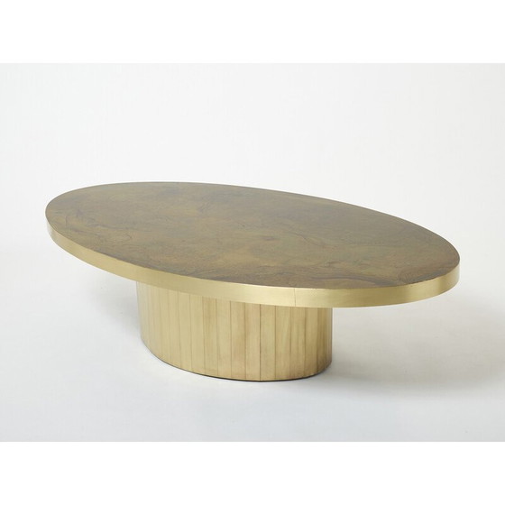 Image 1 of Ovaler Couchtisch aus oxidiertem Messing von Isabelle und Richard Faure für Maison Honoré, 1970