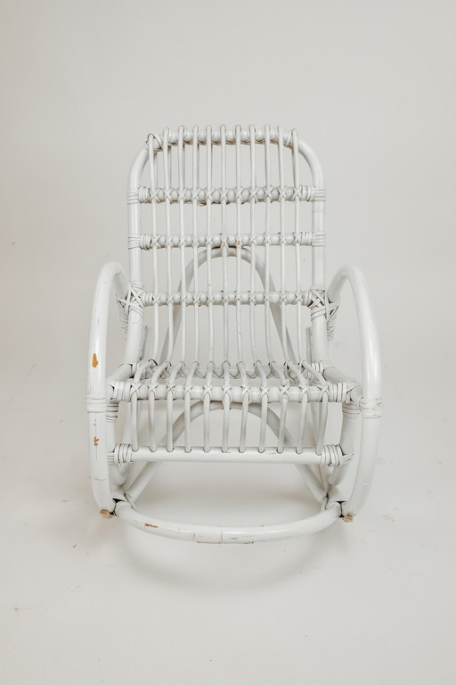 Vintage Rattan/Bambus Kinderschaukelstuhl