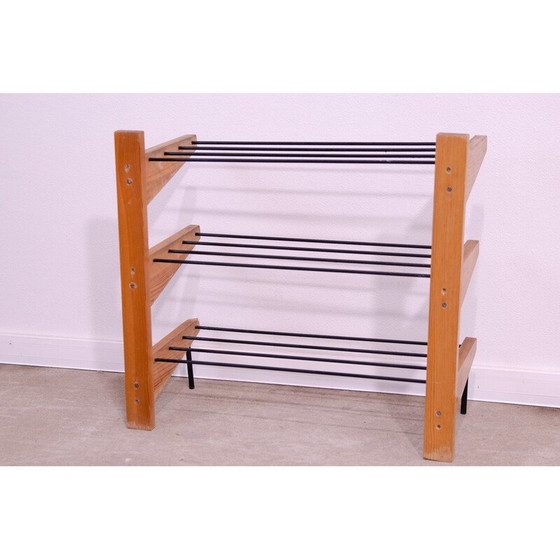 Image 1 of Vintage-Schuhregal aus Holz und Metall für Dřevotvar, Tschechoslowakei 1960