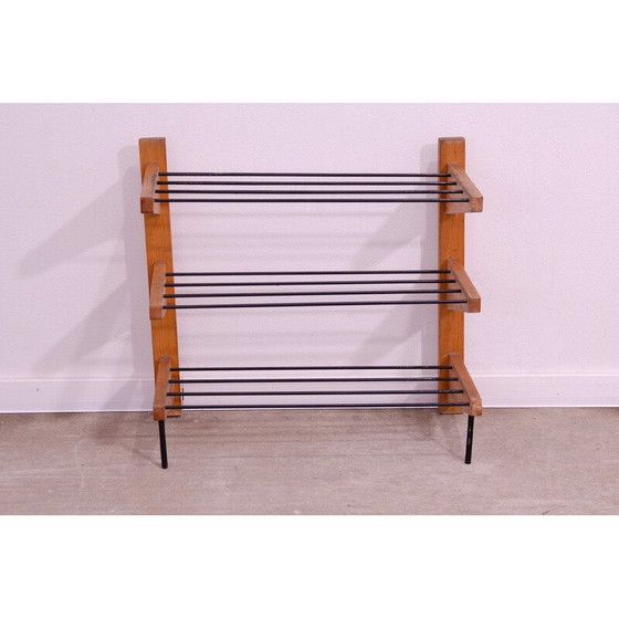 Image 1 of Vintage-Schuhregal aus Holz und Metall für Dřevotvar, Tschechoslowakei 1960