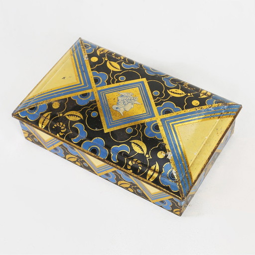 Französische Art-Déco-Metalldose mit Quecksilberdekor, 1930er Jahre