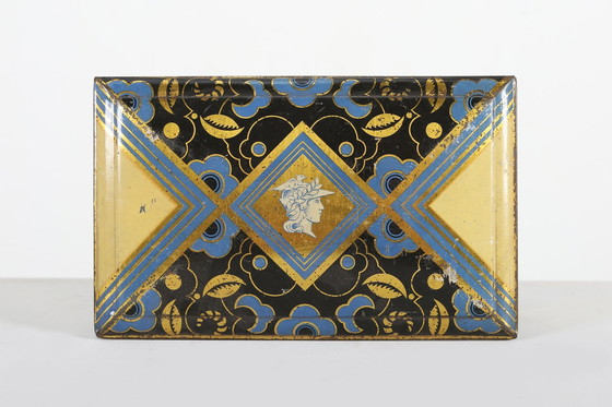 Image 1 of Französische Art-Déco-Metalldose mit Quecksilberdekor, 1930er Jahre