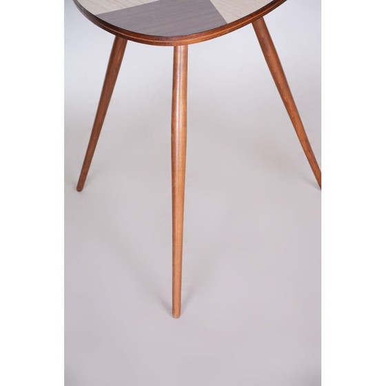 Image 1 of Brauner Beistelltisch aus der Mitte des Jahrhunderts aus Buchenholz und Formica, 1950