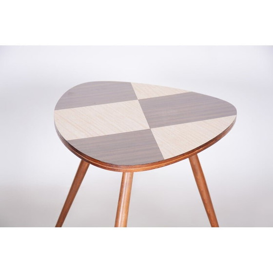 Image 1 of Brauner Beistelltisch aus der Mitte des Jahrhunderts aus Buchenholz und Formica, 1950
