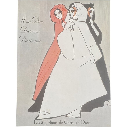 Alte Werbeillustration von René Grau für Christian Dior, 1962