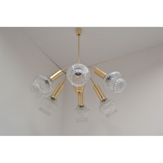 Image 1 of Vintage-Kronleuchter aus Metall und Glas, Tschechoslowakei 1970