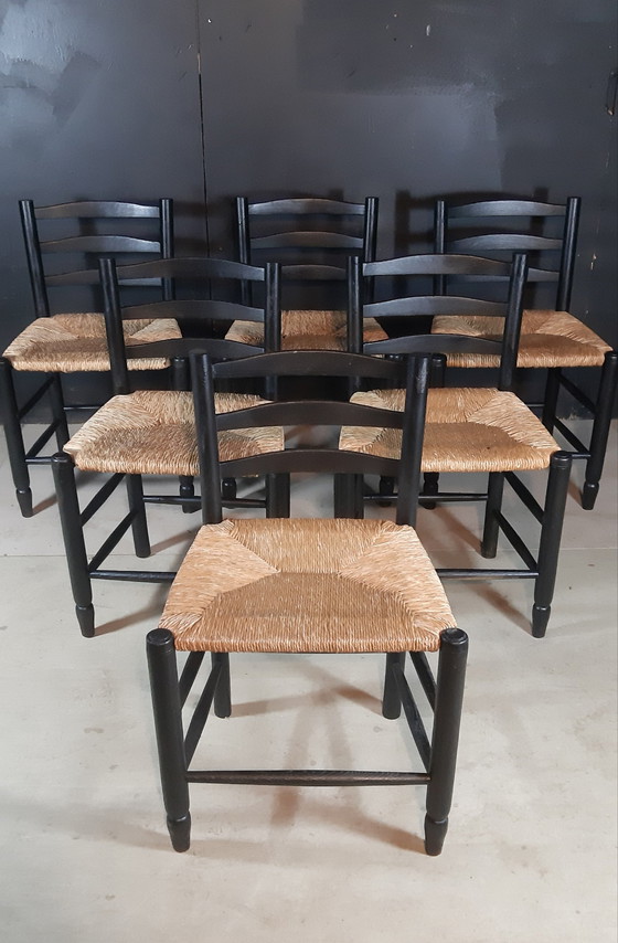 Image 1 of Satz von 6 Georges Robert Stühle Frankreich 1950S