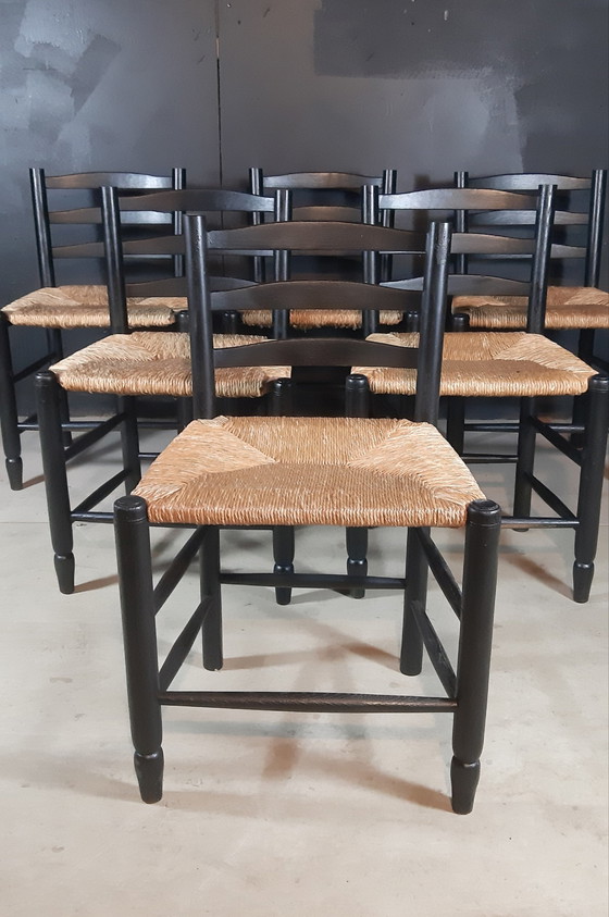 Image 1 of Satz von 6 Georges Robert Stühle Frankreich 1950S