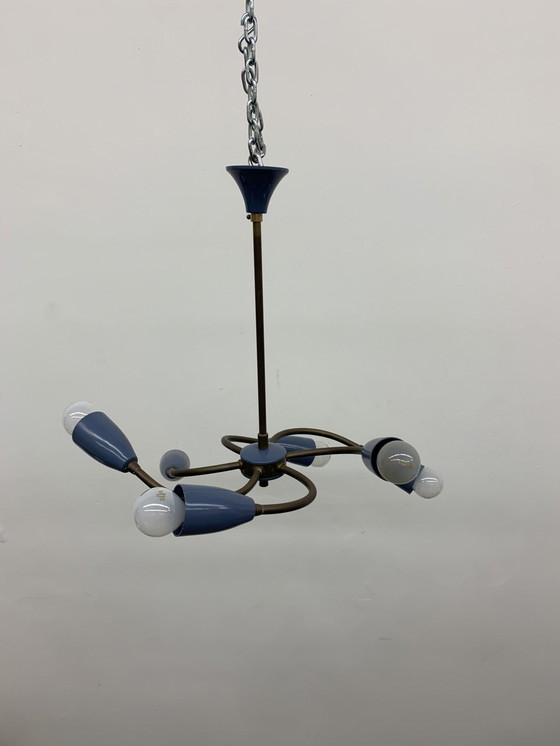 Image 1 of Mid century spider hanging ceiling lamp , 1950's