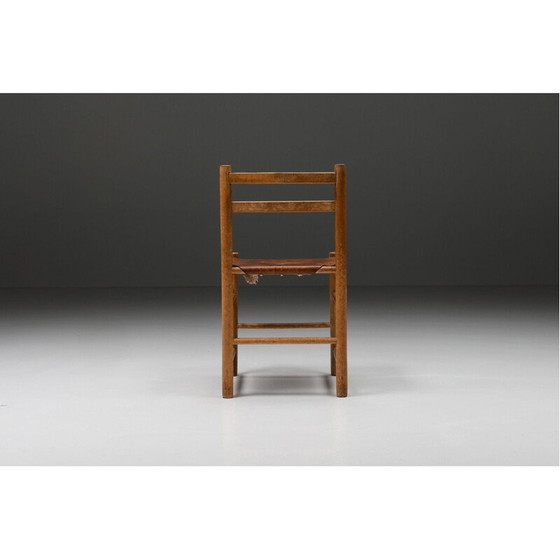 Image 1 of Französischer Esszimmerstuhl aus Holz und Leder, 1950er Jahre