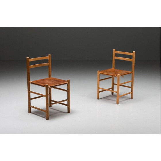 Image 1 of Französischer Esszimmerstuhl aus Holz und Leder, 1950er Jahre
