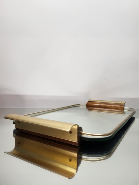 Image 1 of Vintage-Tablett oder Serviertablett mit Spiegelglas