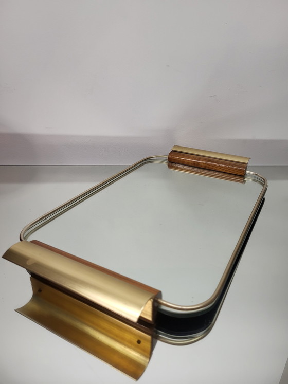 Image 1 of Vintage-Tablett oder Serviertablett mit Spiegelglas