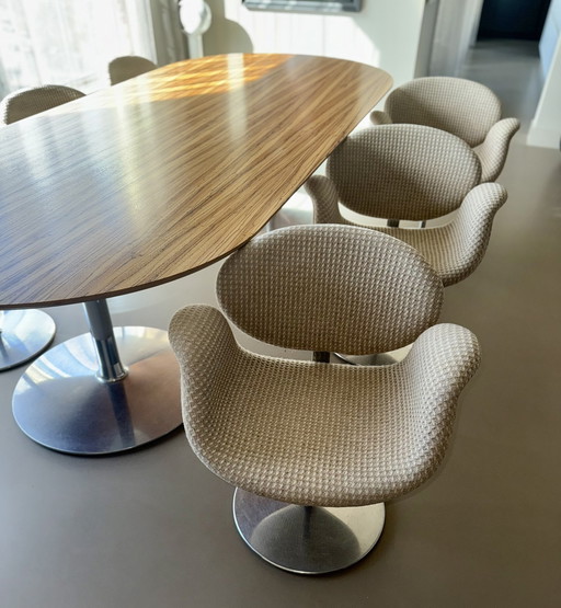 6x Artifort Little Tulip Stühle und 1x Artifort Circle Tisch