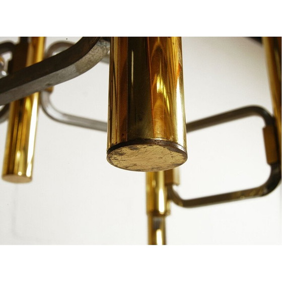 Image 1 of Vintage-Kronleuchter aus poliertem Messing und Chrom von Gaetano Sciolari, Italien 1970