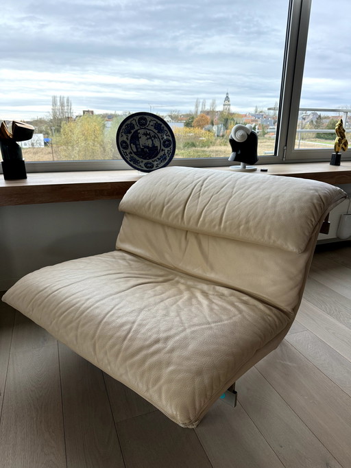 Vanillebeiger Leder-Wellen-Sessel von Giovanni Offredi für Saporiti Italien, 1970er Jahre