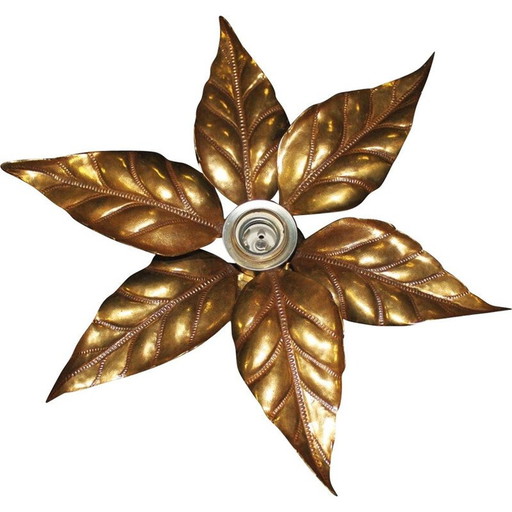 Florale Wandleuchte aus vergoldetem Messing von Willy Daro für Massive, 1970