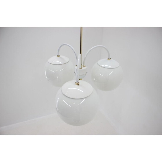 Image 1 of Kronleuchter aus weißem Metall und Glas von Kamenický Šenov, Tschechoslowakei 1970