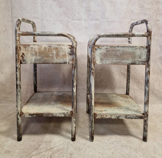 Image 1 of Paar Vintage Metall Chevets Patiniert