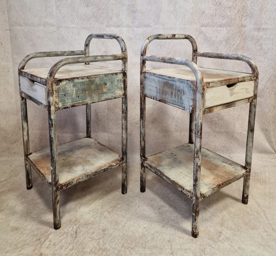 Image 1 of Paar Vintage Metall Chevets Patiniert
