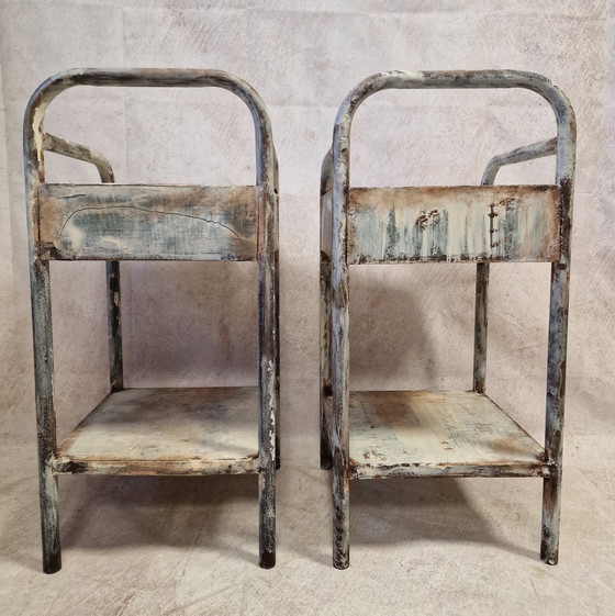 Image 1 of Paar Vintage Metall Chevets Patiniert