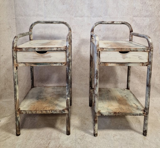 Paar Vintage Metall Chevets Patiniert