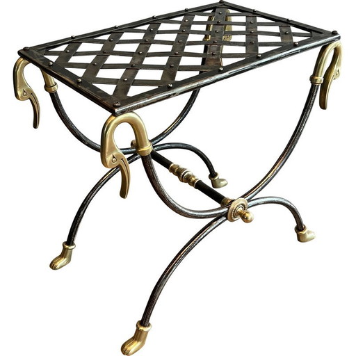 Vintage Curule Hocker aus Stahl und Messing, 1940