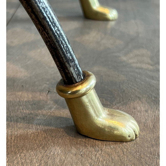 Image 1 of Vintage Curule Hocker aus Stahl und Messing, 1940