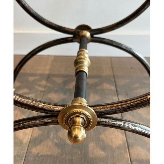 Image 1 of Vintage Curule Hocker aus Stahl und Messing, 1940