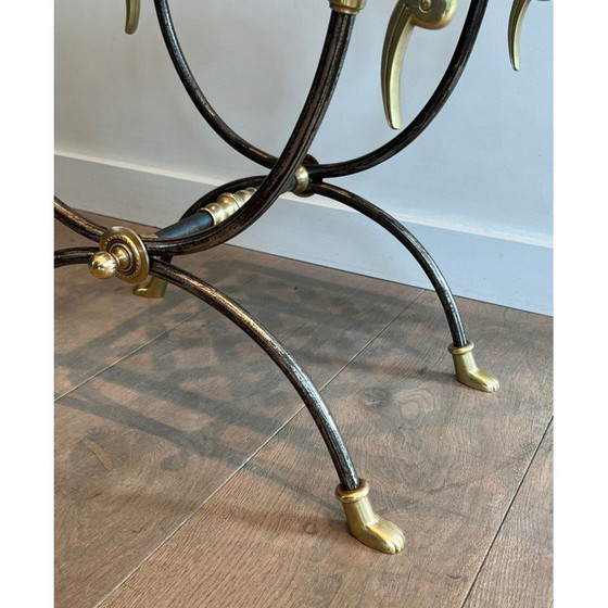 Image 1 of Vintage Curule Hocker aus Stahl und Messing, 1940