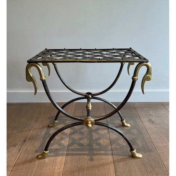 Image 1 of Vintage Curule Hocker aus Stahl und Messing, 1940