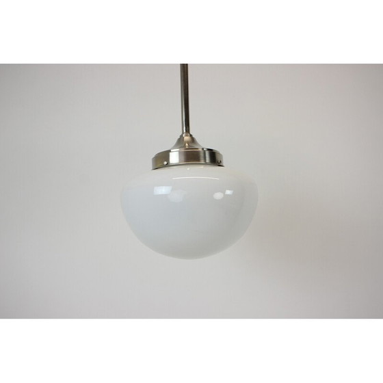 Image 1 of Vintage Art deco Messing und Glas Pendelleuchte, Tschechoslowakei 1930er Jahre