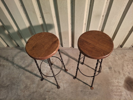 Image 1 of 2× Barhocker Brutalistischer Hocker Schmiedeeisen Industriell
