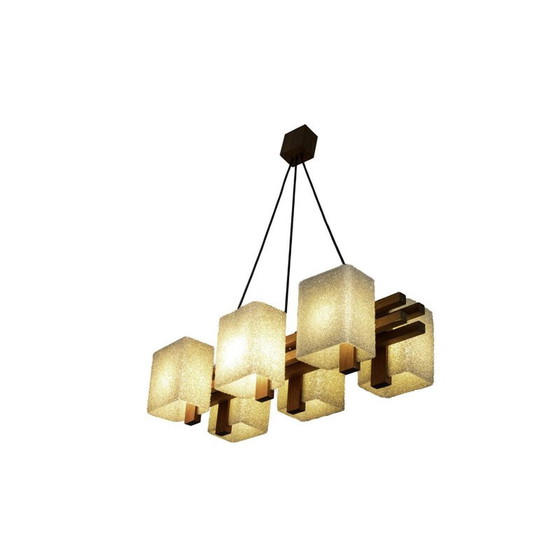 Image 1 of Pendelleuchte aus Holz und Granitharz, 1950