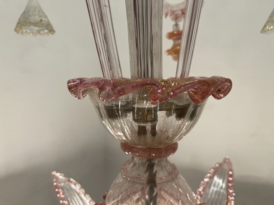 Image 1 of Großer venezianischer Kronleuchter aus mundgeblasenem rosa Glas 1960'S